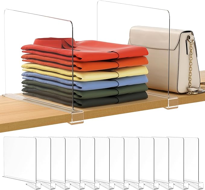 12 Pack 12 Inches [Extra Tall Version] Clear Shelf Dividers for Organization, Acrylic Closet Shelf Vertical Shelves Organizer