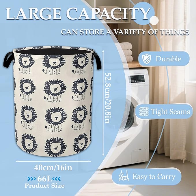 Cute Lion Laundry Basket Collapsible Laundry Hamper Clothes Toy Storage Bin for Bathroom Bedroom Room Decor 16" X 20.8"