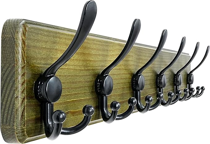 Dseap Coat Rack Wall Mounted - 24" Long 6 Tri Hooks, Heavy Duty Wooden Wall Coat Hanger Coat Hook for Clothes Hat Jacket Clot
