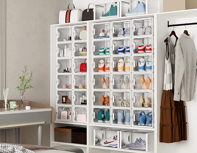 SIMPDIY Shoe Organizer, 12 Pack Shoe Storage Shoe Organizer for Closet, Shoe Boxes Clear Plastic Stackable Shoe Storage Boxes