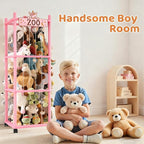 Stuffed Animal Storage Zoo Tower,56In Wooden Large Stuffed Animal Holder Organizer with Wheels,Stuffy Plushies Storage with E