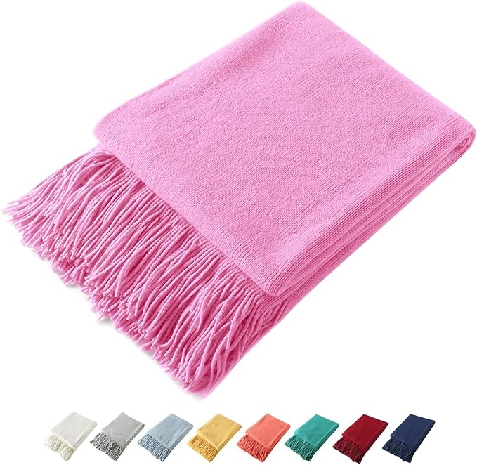 Homiest Decorative Knitted Throw with Fringe, Lightweight Acrylic Knit Blanket - Soft & Cozy Tassel Blanket for Couch, Sofa, 