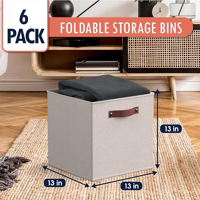 Ornavo Home 13 x 13 Storage Cube Bins, Foldable Collapsible Fabric Storage Bins Box Linen Shelf Basket Cube Organizer for Clo