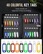 Uniclife 48-Key Steel Key Cabinet with 2 Unlocking Keys Wall Mounted Key Organizer Black Frosted Security Box with Hooks and 