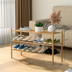 ROMGUAR CRAFT 3-Tier Bamboo Long Shoe Rack, Free Standing Wood Shoe Shelf Storage Organizer for Closet Entryway Stackable 35"