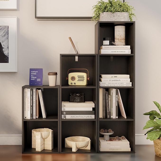 Book Shelf, 4-Tier Bookcase, Wooden Open Cube Storage Organize, 9.3 x 11.8 x 41.7 inches Bookshelf for Living Room, Bedroom, 