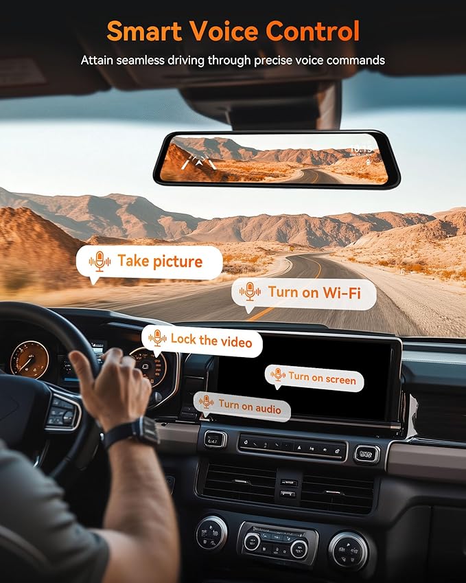 WOLFBOX G840H 12'' Mirror Dash Cam with ADAS and BSD, 2.5K Rear View Mirror Camera Front and Rear, 5.8GHz WiFi, Voice Control