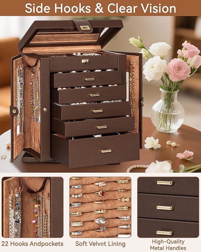 AKOZLIN 360° Rotating Jewelry Box 6-Tier Organizer Functional Jewelry Storage Case for Women Girls Ring Necklace Earring Brac