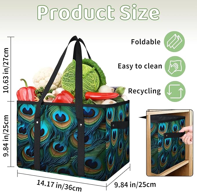 Reusable Grocery Bags Heavy Duty Shopping Bags Foldable Large Tote Bags with Long Handles & Hard Bottom