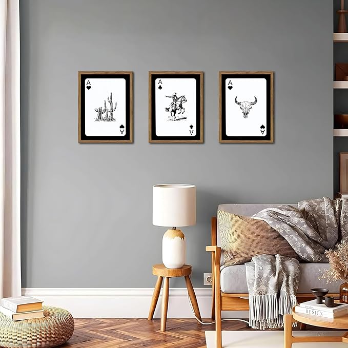 Western Cowboy Wall Art Set of 3 Cowboy Print Playing Card Inspired Southwestern Canvas Poster Trendy Western Wall Decor Long