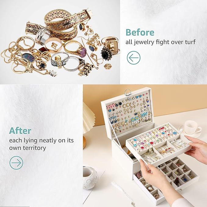 BOOVO Earring Jewelry Box For Women Girl Stud Organizer, 5 Layers Girl Jewelry Organizer Box With Lock Earring Holder Organiz