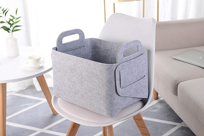 Minoisome Storage Basket Felt Storage Bin Collapsible& Convenient Box Organizer with Carry Handles for Office Bedroom Closet 