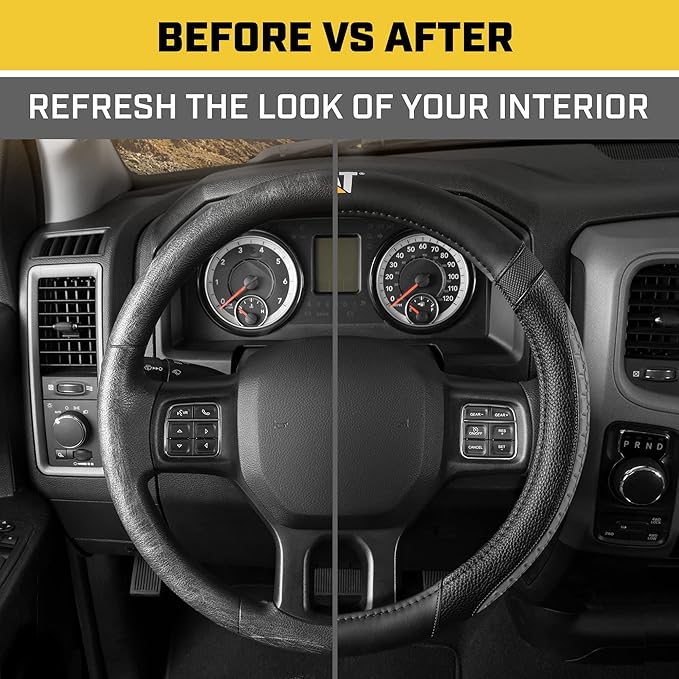 CAT® DuraGrip Car Steering Wheel Cover, Gray Tire Tread Traction Design, Auto Steering Wheel Cover for Cars Trucks Vans SUVs, Improve Grip and Control, Durable Comfortable - Large 15"-16" Inches