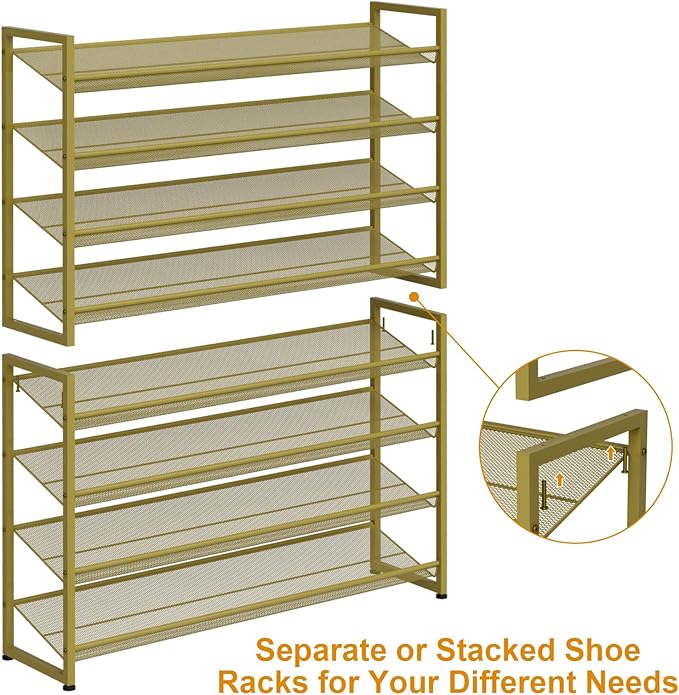 Large Shoe Rack 8 Tier Shoe Organizer, Heavy Duty Metal 4-Tier Stackable Shoe Storage Vertical Shoe Rack for Closet Front Doo