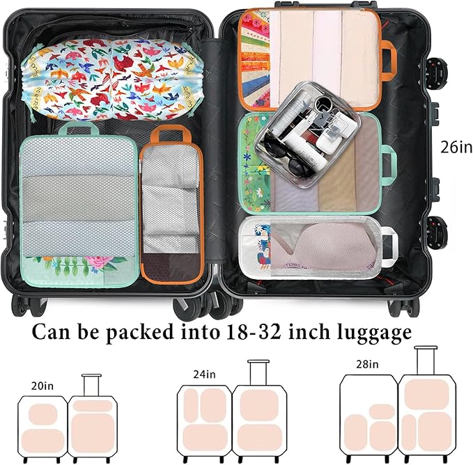 Compression Packing Cubes for Travel, 7 Set Natural Life Expandable Mesh Luggage Organizers, Waterproof Expandable/Compressio