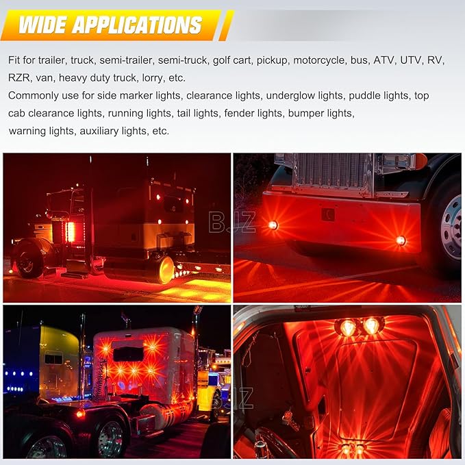 BJZ 4Pcs Red Watermelon LED Strobe+Constant Marker Lights Dual Function Watermelon-Shaped Side Marker Clearance Tail Top Cap Roof Lights for Trailer Truck Semi-Trailer Heavy-Duty Truck Bus Van