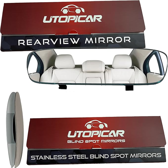 Universal Car Rear View Mirror and Blind Spot Mirrors - Clip on Rearview Car Mirror - Wide Angle & Panoramic Rear View for Blindspots (Rearview & Blind Spots Mirrors Set)
