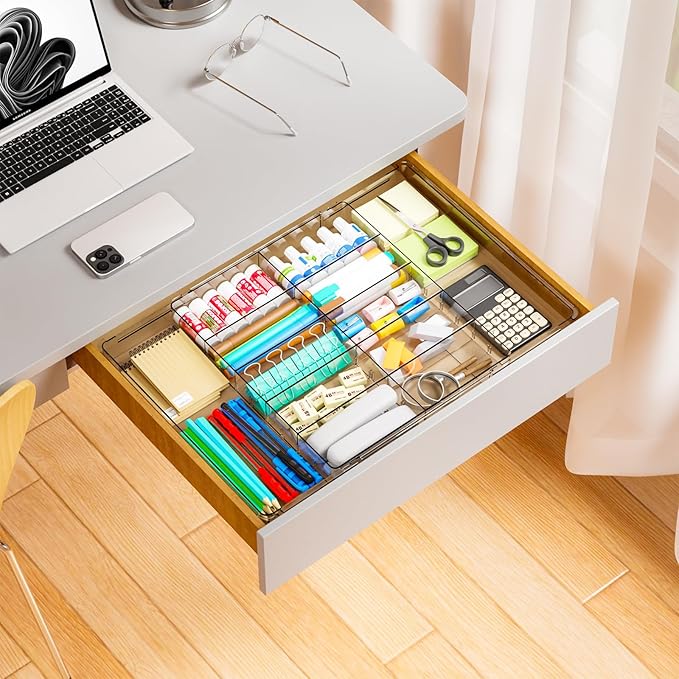 Yieach Large Expandable Desk Drawer Organizer Tray for Office Supplies and Accessories With 12 Adjustable Compartments,Office