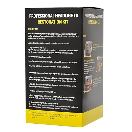 Headlight Restoration Kit – Oxidation & Yellowing Remover with UV Sealant | Wipes + 2000/3000 Sanding Discs + 3” Holder, Glov