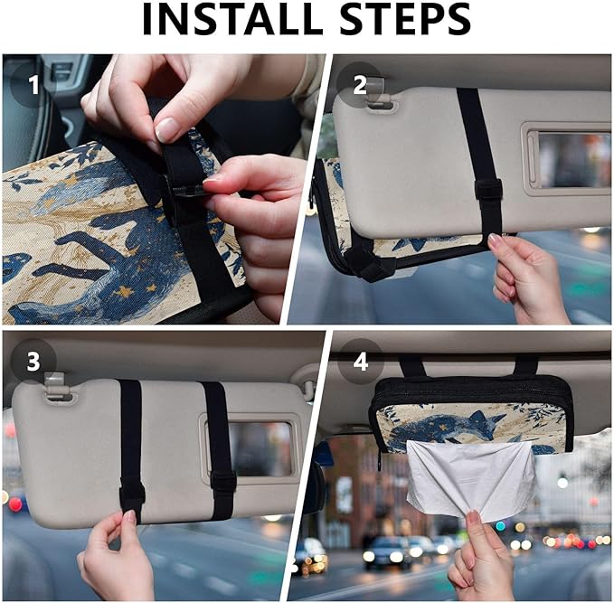 Car Tissue Holder Car Visor Organizer Tissue Box Holder for Car Sun Visor Organizer with Car Vehicle Accessories Essentials Interior for Women Men Starry Night Fox Bunny Beige