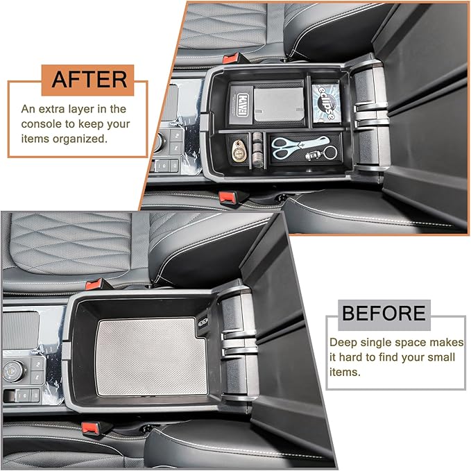 Center Console Organizer Compatible with VW Atlas and Cross Sport 2018 2019 2020 2021 2022 2023 Accessories, Interior ABS Armrest Storage Box Insert Tray (Not Fit 2024 2025), Black