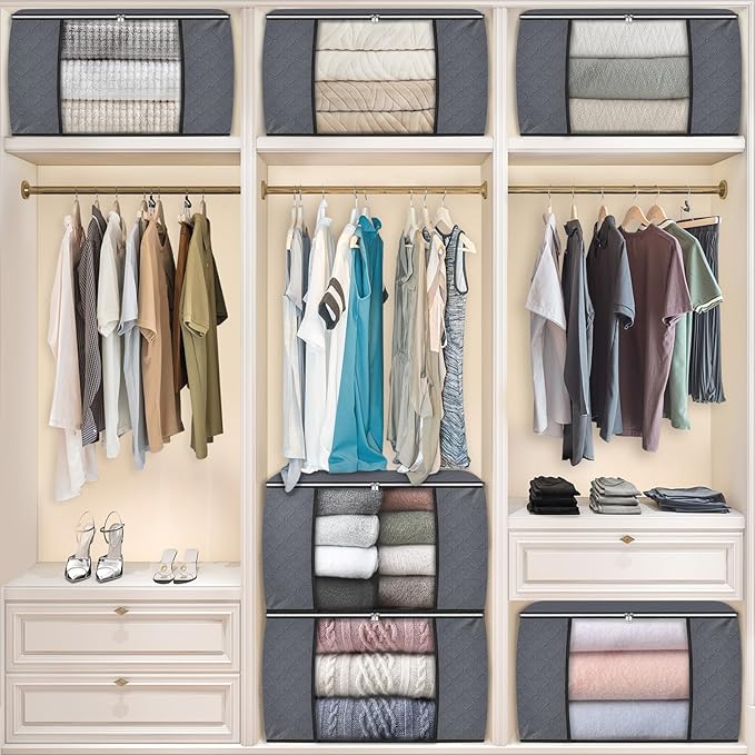 Fab totes 24 Gallons Clothes Storage, Foldable Thick Fabric Blanket Storage Bags, Containers for Organizing Bedroom, Closet, 