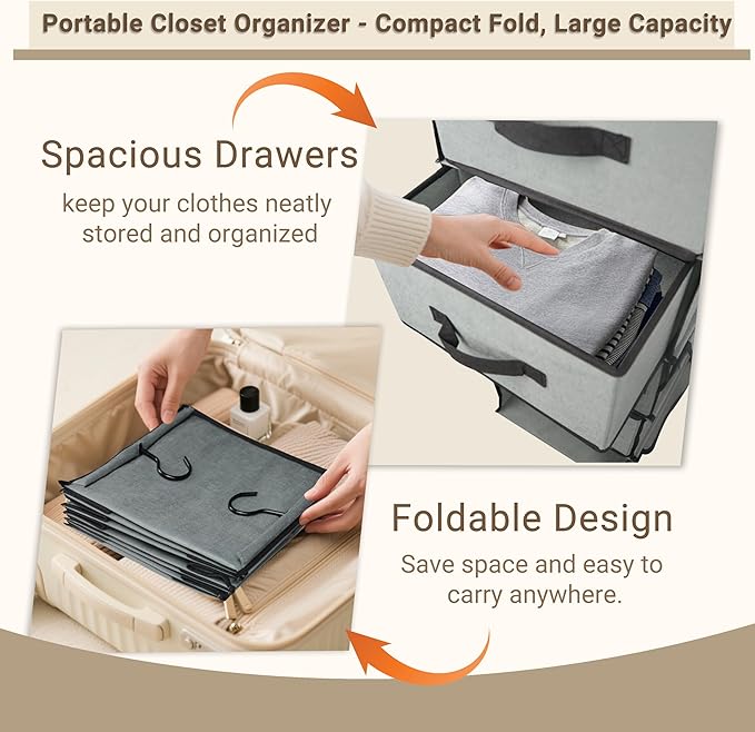 2-in-1 Durable 6-Tier Hanging Closet Organizer with 4 Removable Drawers,2 Separable 3-Tier Thickened Fabric Hanging Shelf Clo