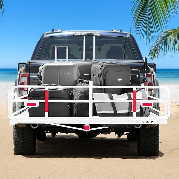KAIRAY 500 Lbs Heavy Duty Hitch Mount Cargo Carrier 60" x 24" x 14.4" Folding Cargo Rack Rear Luggage Basket Fits 2" Receiver for Car SUV Camping Traveling (White)