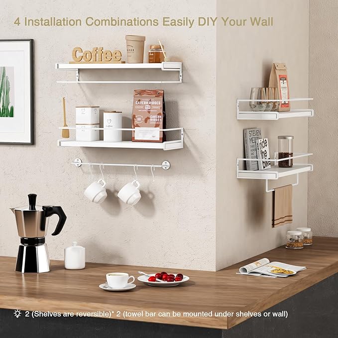 Forbena Bathroom Shelves for Wall Set of 2, White Nursery Floating Book Shelves for Kids Room, Small Wall Mount Bookshelf and