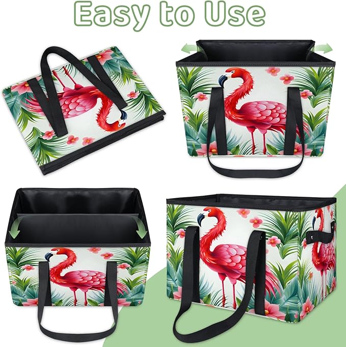 Reusable Grocery Bags Heavy Duty Shopping Bags Foldable Large Tote Bags with Long Handles & Hard Bottom