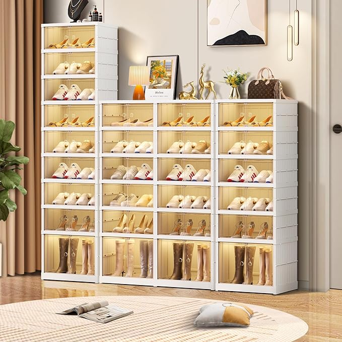 CIMLORD 6-Tier Foldable Shoe Rack Organizer for Closet 24Pairs Plastic Shoe Shelf Collapsible Shoes Storage Box Clear Shoe Bo