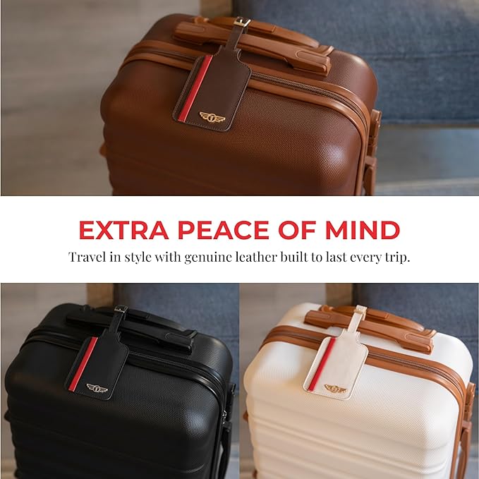 Genuine Leather Luggage Tag with Privacy Flap Set for Men Women Travel Easy with Suitcase Tags Identifiers (Brown, 2 Pack)