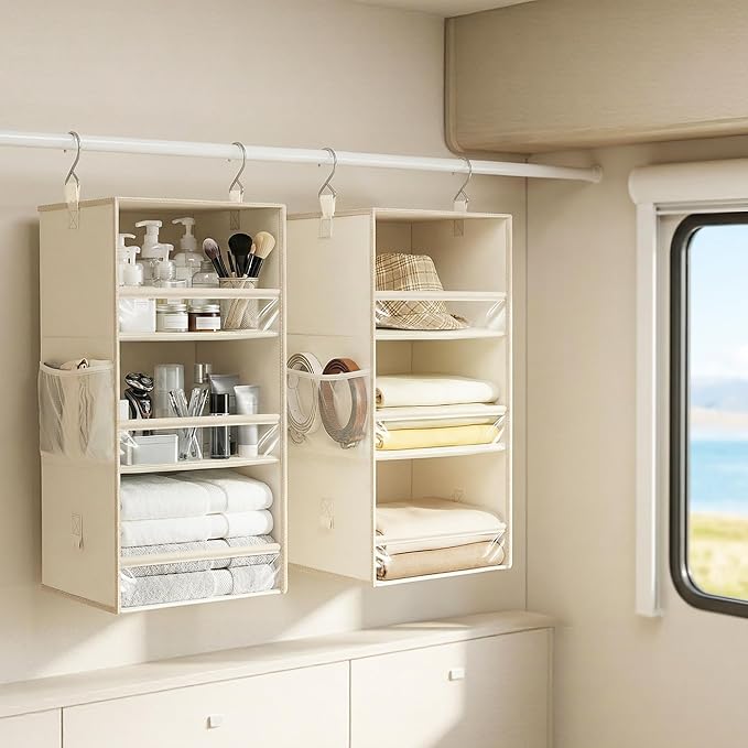 STORAGE MANIAC 6-Shelf Hanging Closet Organizer and Storage, 2 Separable 3-Shelf Haning Organizers for Closet, Collapsible Ha