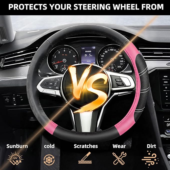 NBTEPEM Customized Auto Car Steering Wheel Cover for Honda Accord, Civic, CR-V, HR-V, Pilot, Microfiber Leather Sport Steerin