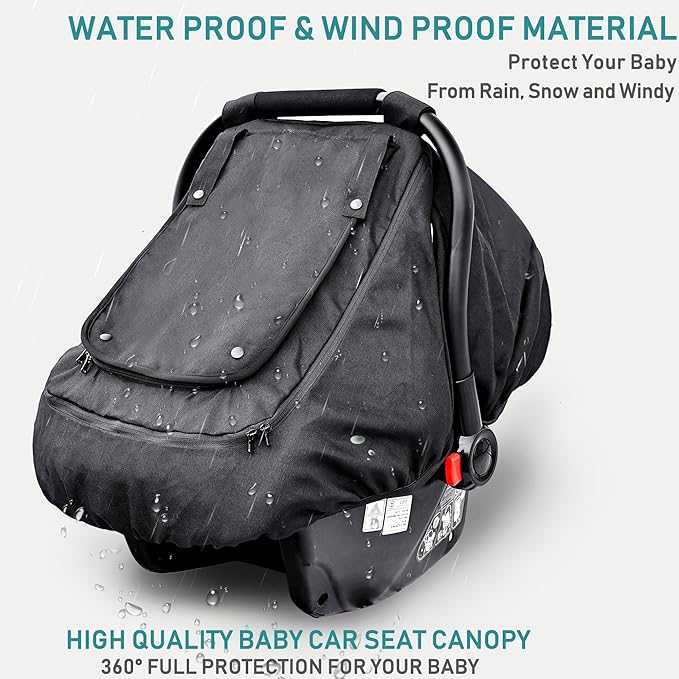 Waterproof Baby Car Seat Cover，YVMVDV Patented Cold Weather Carseat Cover for Babies,Infant Car Seat Cover Canopy for Boy Gir