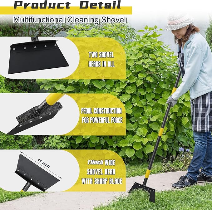 Garden Flat Shovel, 74" Multifunctional Cleaning Shovel, Manual Weeder Heavy Duty Metal Floor Scraper Garden Tool for Lawn Digging, Weeding, Scraping, Ice Remove, Edging
