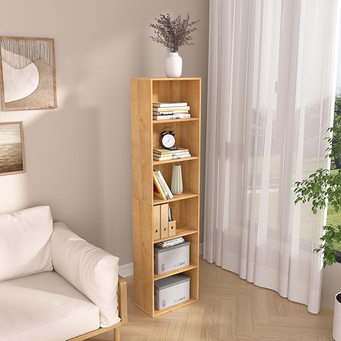 Wooden 6 Cube Storage Organizer, Classic Oak 6 Cube Storage Shelf, 6 Tier Closet Organizers Storage Cubes Display Cubby, Vers