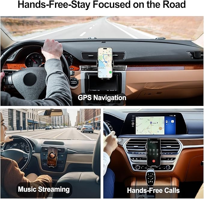 Shock-Resistant CD Slot Phone Holder for Car, CD Player Phone Mount with Adjustable Clamp, 360° Rotation, Non-Slip, Single-Button Release, Heat-Resistant, Universally Compatible with iPhone & Samsung