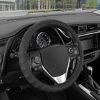 BDK Genuine Black Leather Steering Wheel Cover for Car, Small (13.5" - 14.5") – Ergonomic Comfort Grip for Men & Women, Car S