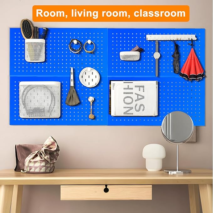 Metal Pegboard Panels 24" x 12" 4 Pack Heavy Duty Steel Pegboard Wall Organizer, Garage Utility Tools Pegboard Storage System