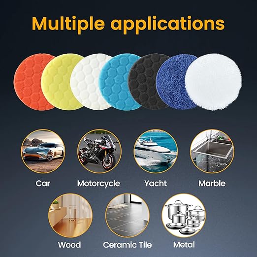 Bufing Polishing Pads - 7Pcs Face for Backing Plate, Car Compound Buffing Sponge Pads and Woolen Cutting Polishing Pad Kit (5 inch)