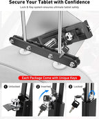 AboveTEK Tablet Holder for Car Headrest- Anti-Theft iPad Car Holder Back Seat, Secure Locking System with 360° Swivel, Universal for 4-11" Tablets, Durable Aluminum Mount for Travel & Business, Black