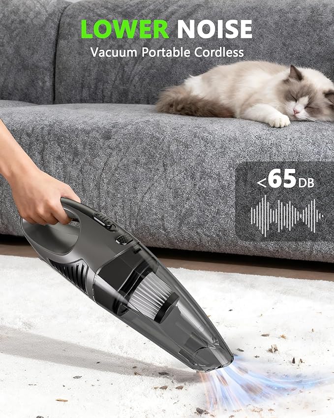 Handheld Vacuum Cordless, 11KPA Strong Suction & 25 Mins Runtime Brushless Motor, Rechargeable Car Vacuum Cleaner with 2 HEPA