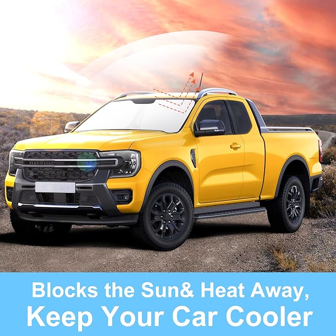 TINGLU Sun Shade for Ford Ranger 2019-2024 2025 2026 Accessories Windshield Sun Shade Window Shade UV Rays Protection Sun Visor Cover with Steering Wheel Sunshade Storage Bag