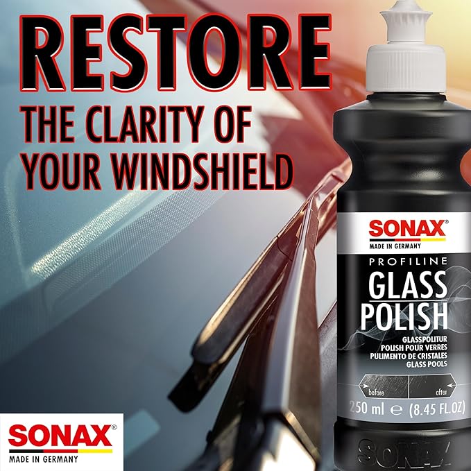 SONAX PROFILINE GlassPolish (250 ml) - removes slight scratches, blinding and etching from car windows made from glass. Silicone free | Item No. 02731410