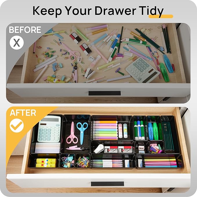 Vtopmart 25 PCS Office Desk Drawer Organizers Set, 4-Size Versatile Plastic Drawer Organizer Trays, Storage Bins for Desk Acc