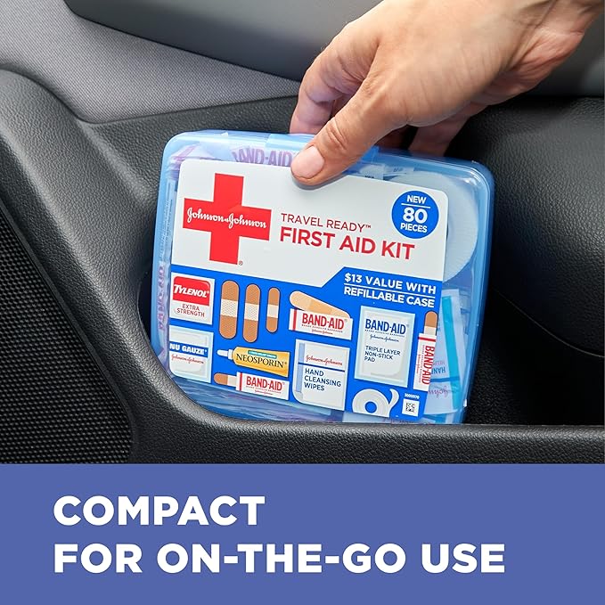 BAND-AID Brand Travel Ready Portable Emergency First Aid Kit for Minor Wound Care, Perfect for Home, Car, Travel, Camping Ess
