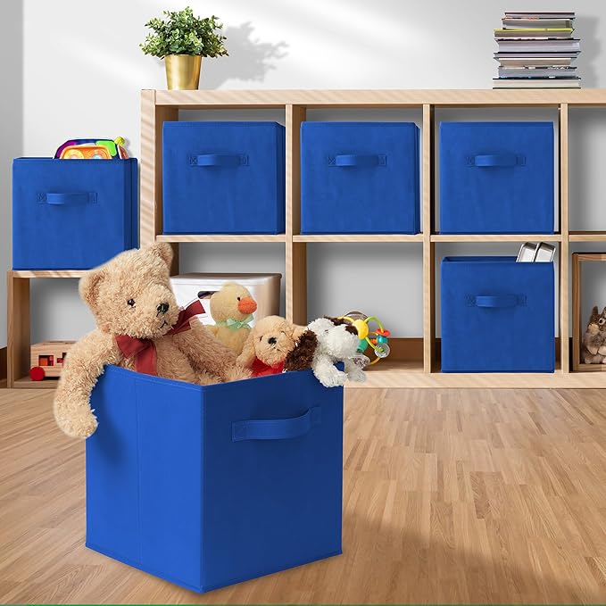 Casafield Set of 6 Collapsible Fabric Cube Storage Bins, Royal Blue - 11" Foldable Cloth Baskets for Shelves, Cubby Organizer