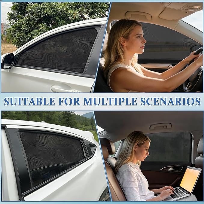 Car Window Shades,2 Pack Car Side Window Sunshade,Breathable & Retractable Car Window Shade for Baby,Universal Fit Most of Cars,Glare Shield,Protect Privacy(Rear Windows)