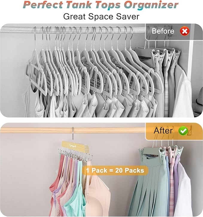 Gomyrod Bra Hanger for Closet, Tank Top Hangers 2 Pack w/20 Hooks Holds 40 Bras, Capacity Foldable Wood Space Saving Hanger, 